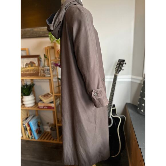 Vintage 90s Brown Heavy Lined Hooded Button Front Trench Coat Size Medium - Picture 3 of 9